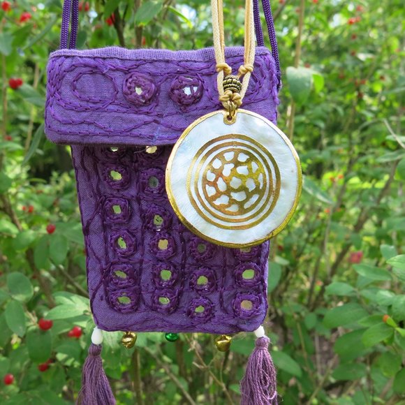 Handmade Jewelry - Mother of Pearl Pendant and Purple Pouch BUNDLE